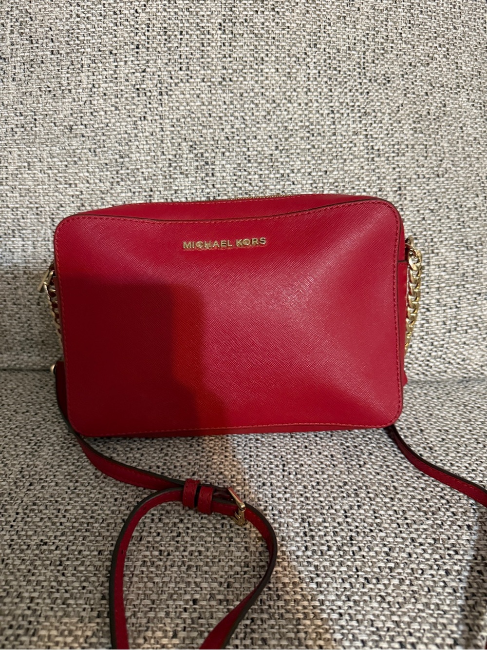Michael Kors Red Leather Crossbody with Gold Hardware